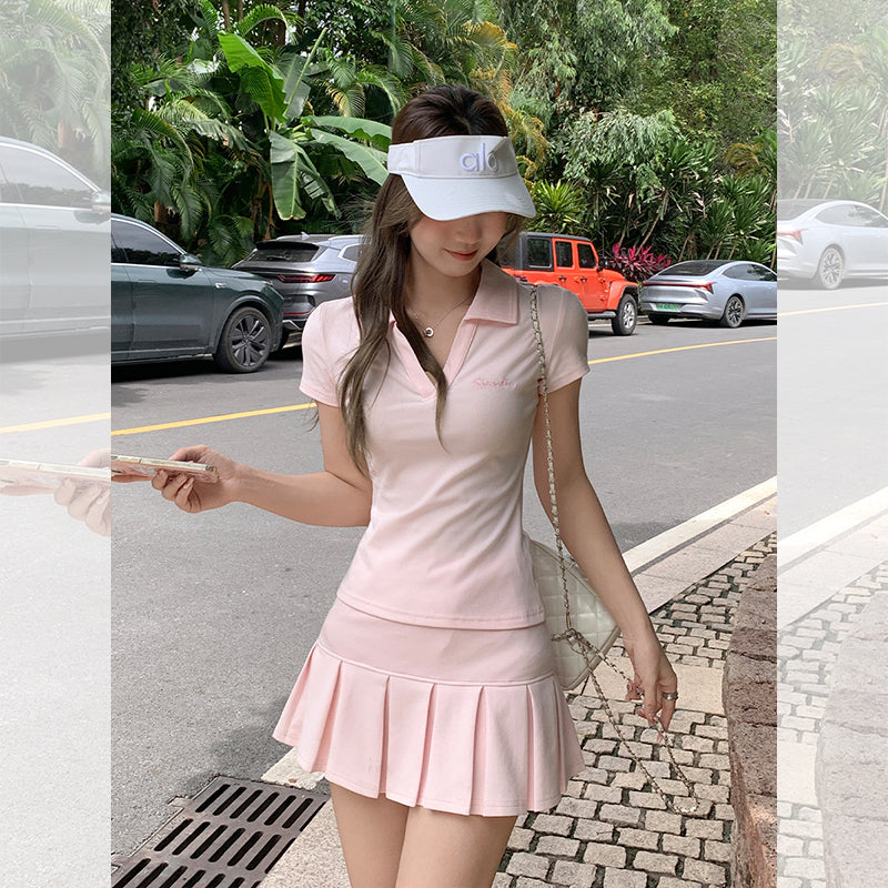 Fanciti Women's Short Skirt Pink Elastic Waistband Slimming