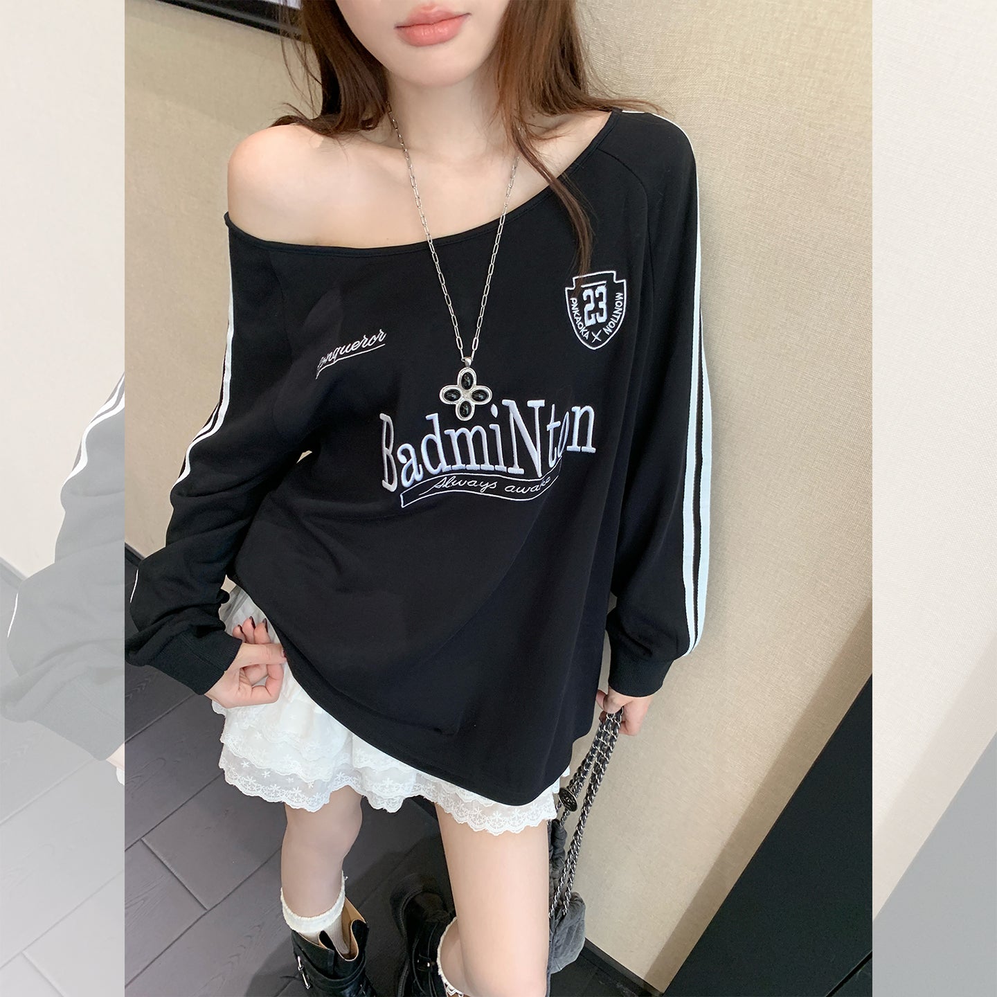 Fanciti's Women's Top Round Neck Letter Print Long Sleeve T-Shirt