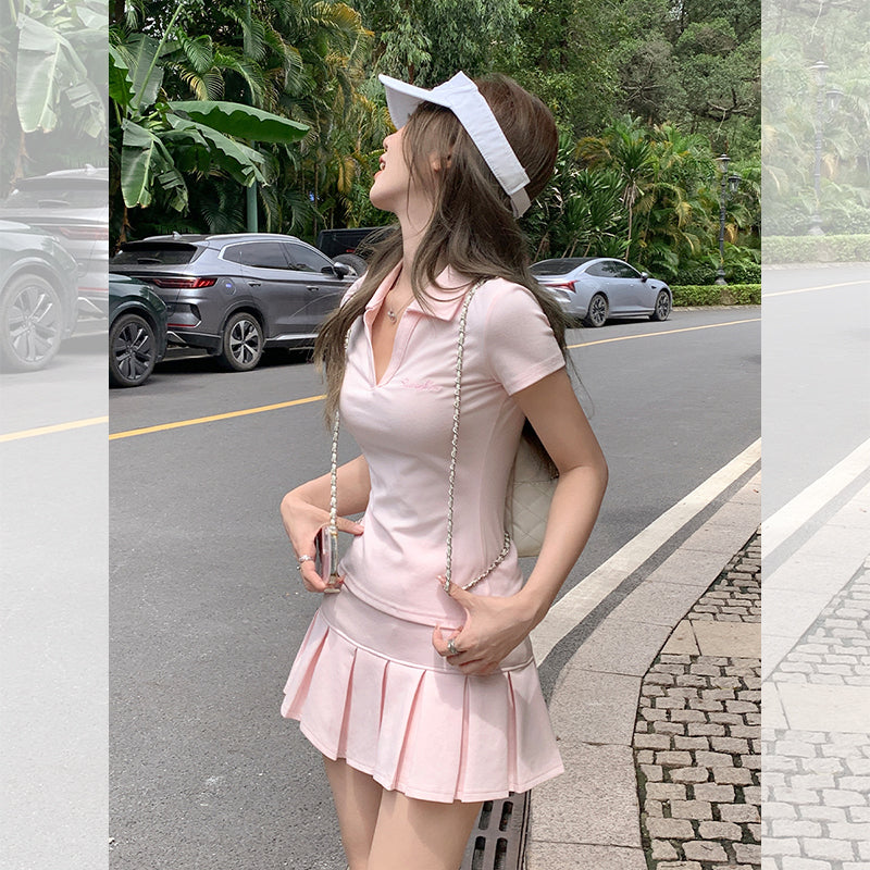 Fanciti Women's Short Skirt Pink Elastic Waistband Slimming