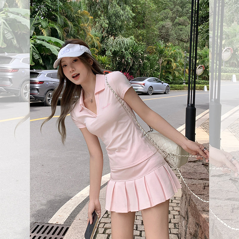 Fanciti Women's Short Skirt Pink Elastic Waistband Slimming