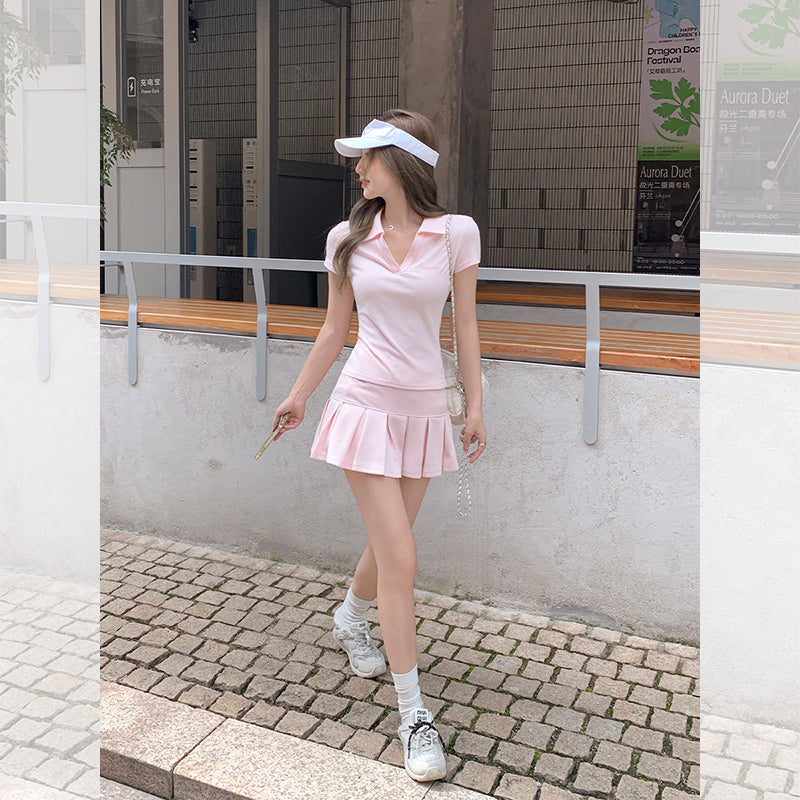 Fanciti Women's Short Skirt Pink Elastic Waistband Slimming