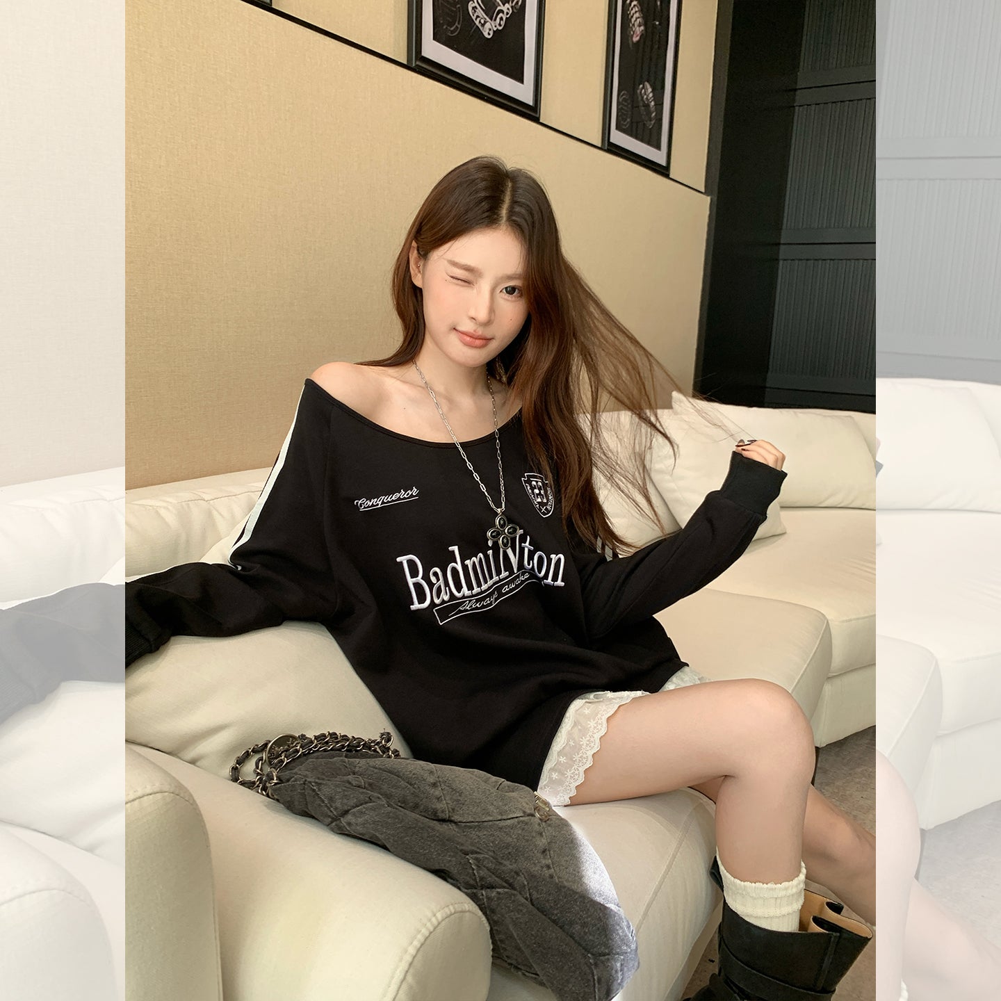 Fanciti's Women's Top Round Neck Letter Print Long Sleeve T-Shirt