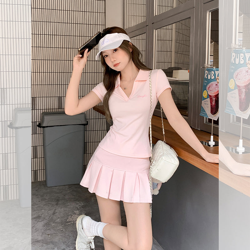 Fanciti Women's Short Skirt Pink Elastic Waistband Slimming