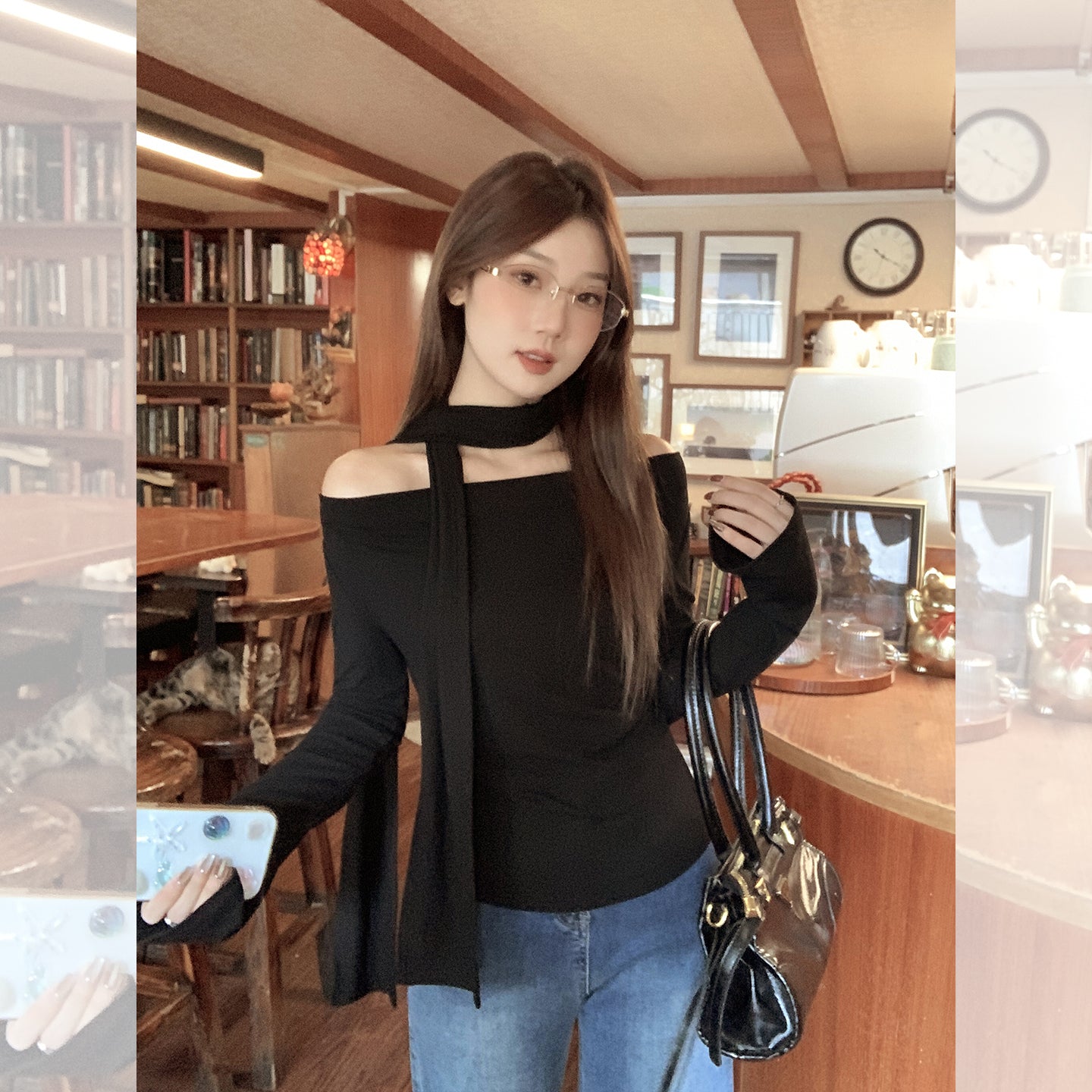 Fanciti Women's Top Autumn Atmosphere Off-shoulder