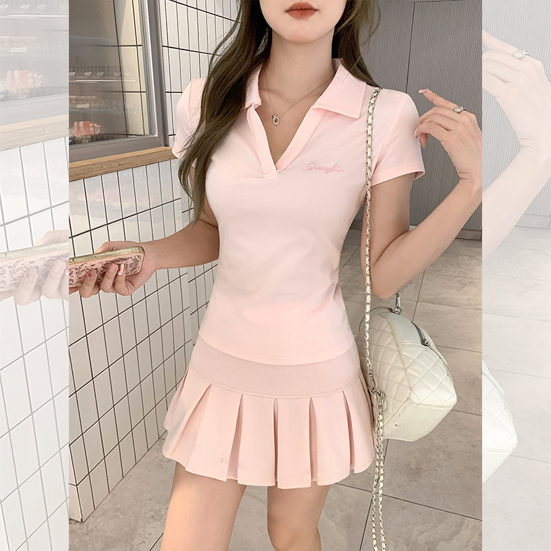 Fanciti Women's Short Skirt Pink Elastic Waistband Slimming