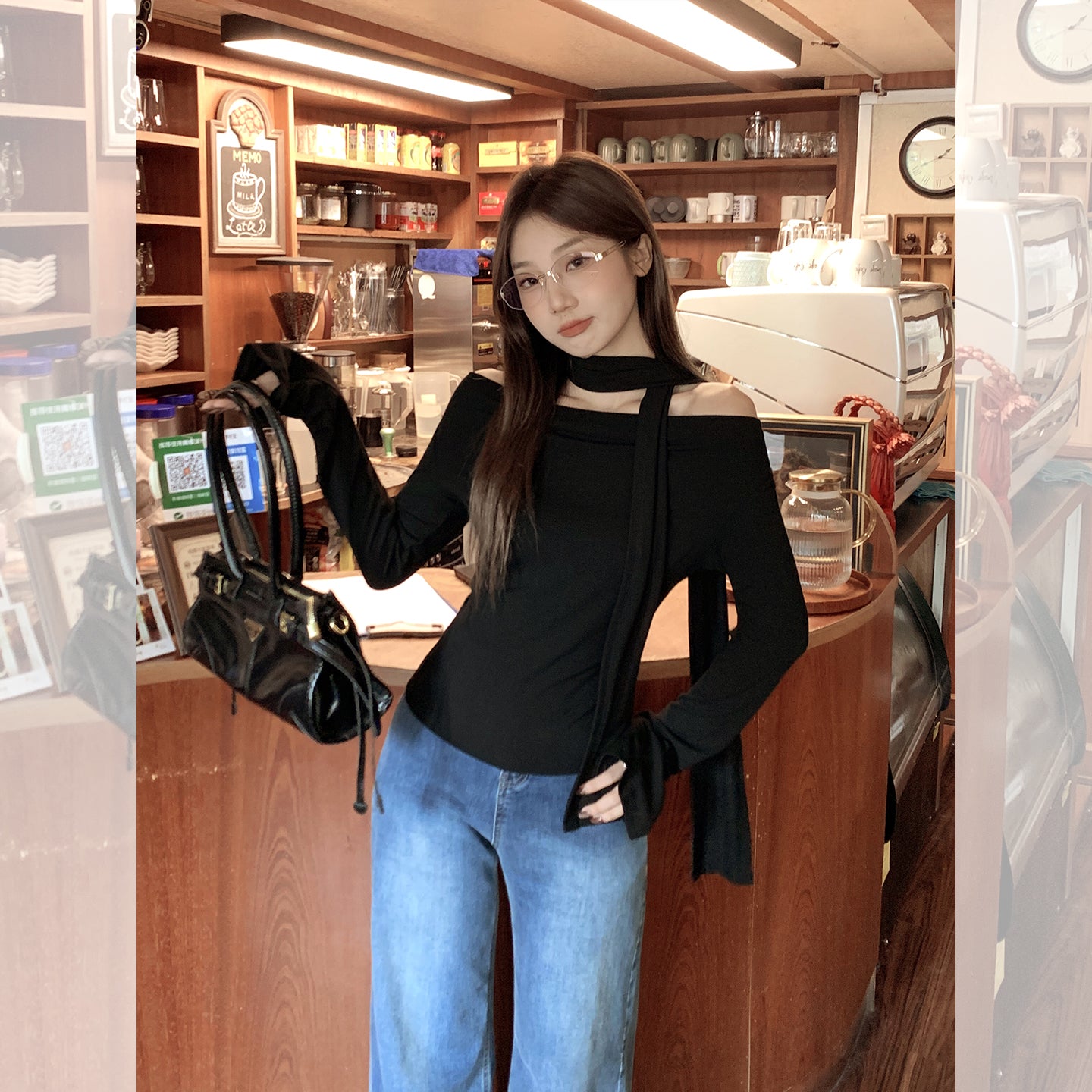 Fanciti Women's Top Autumn Atmosphere Off-shoulder