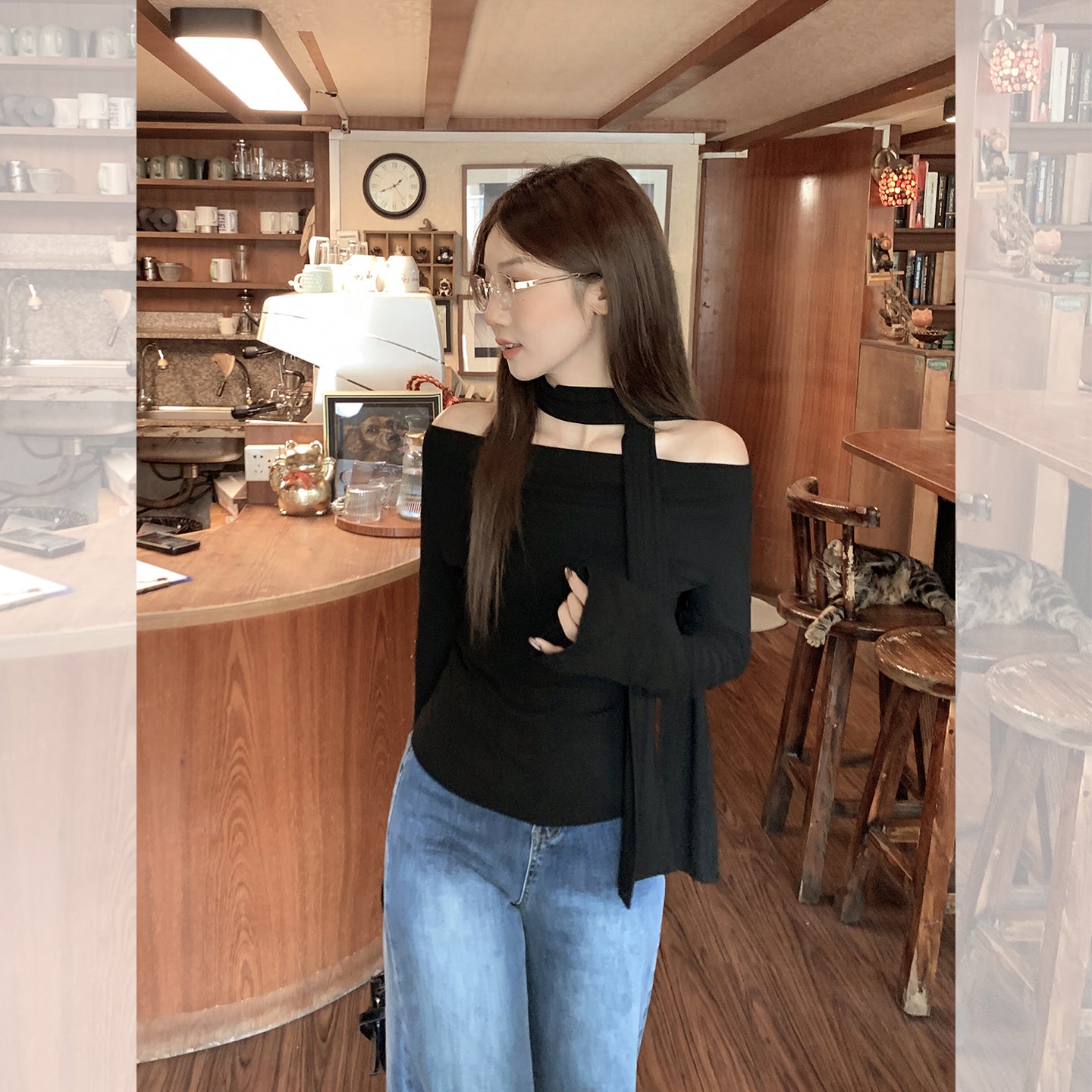 Fanciti Women's Top Autumn Atmosphere Off-shoulder