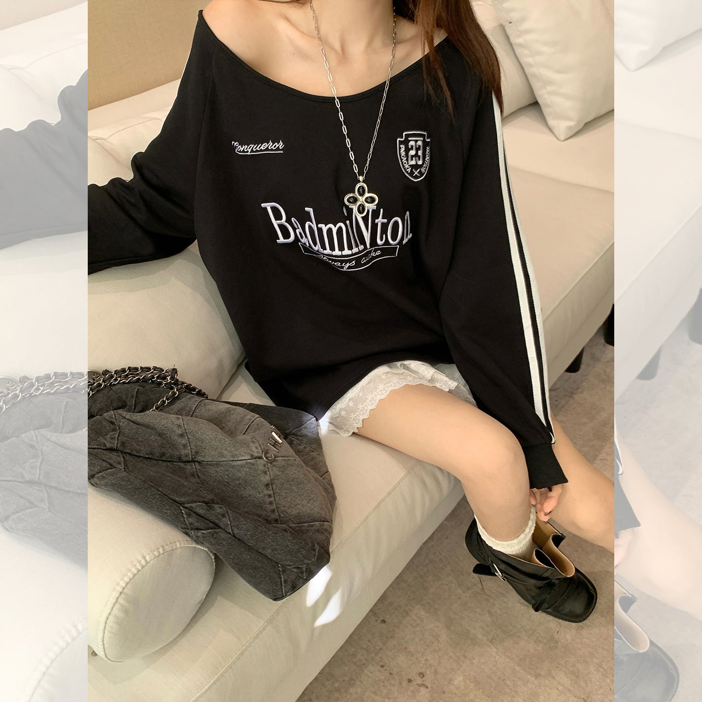 Fanciti's Women's Top Round Neck Letter Print Long Sleeve T-Shirt