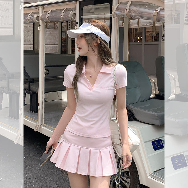 Fanciti Women's Short Skirt Pink Elastic Waistband Slimming