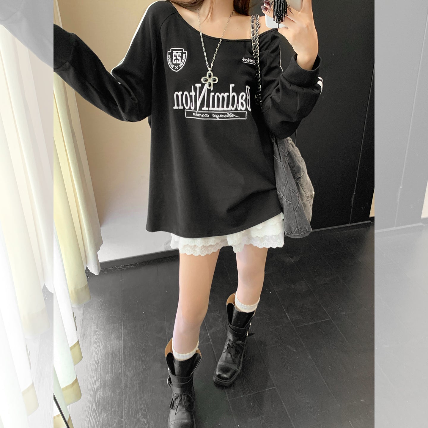 Fanciti's Women's Top Round Neck Letter Print Long Sleeve T-Shirt