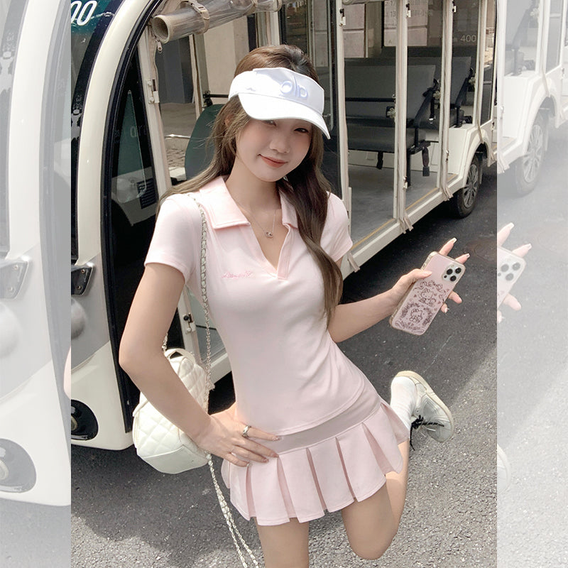 Fanciti Women's Short Skirt Pink Elastic Waistband Slimming