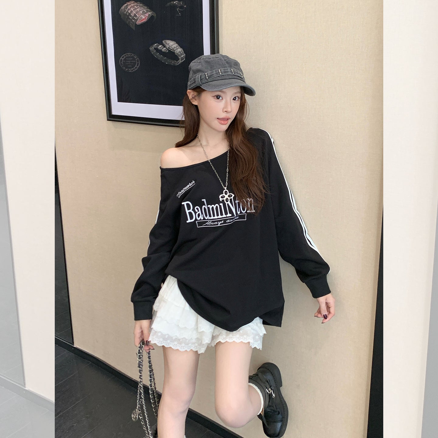 Fanciti's Women's Top Round Neck Letter Print Long Sleeve T-Shirt