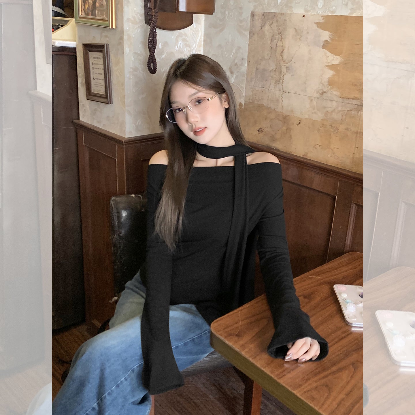 Fanciti Women's Top Autumn Atmosphere Off-shoulder