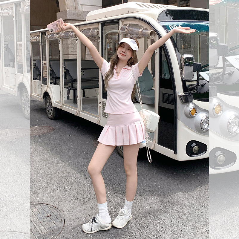 Fanciti Women's Short Skirt Pink Elastic Waistband Slimming